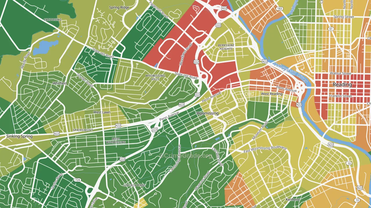 Wyomissing, PA Map of Drug-Related Crime Rates