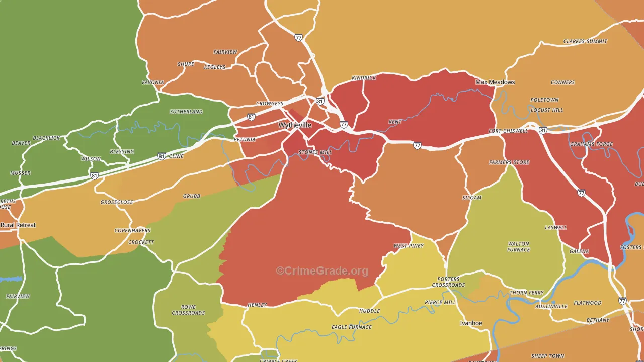 Wythe County, VA Map of Drug-Related Crime Rates