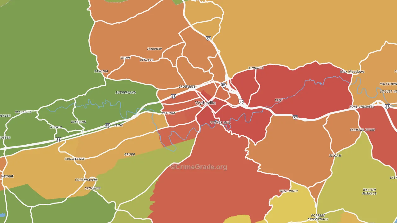 Wytheville, VA Map of Drug-Related Crime Rates