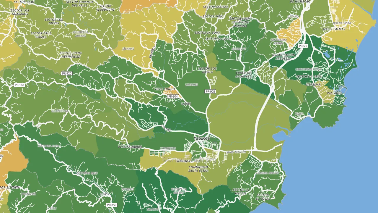 Yabucoa, PR Map of Drug-Related Crime Rates