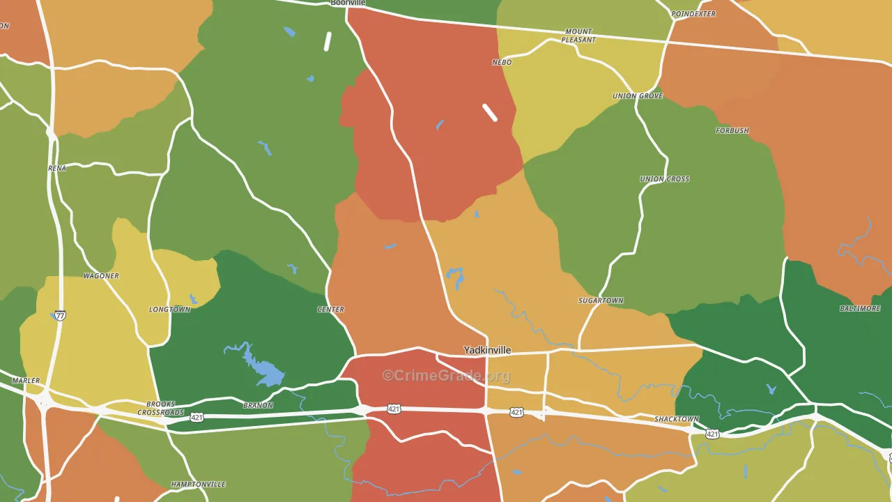 Yadkin County, NC Map of Drug-Related Crime Rates