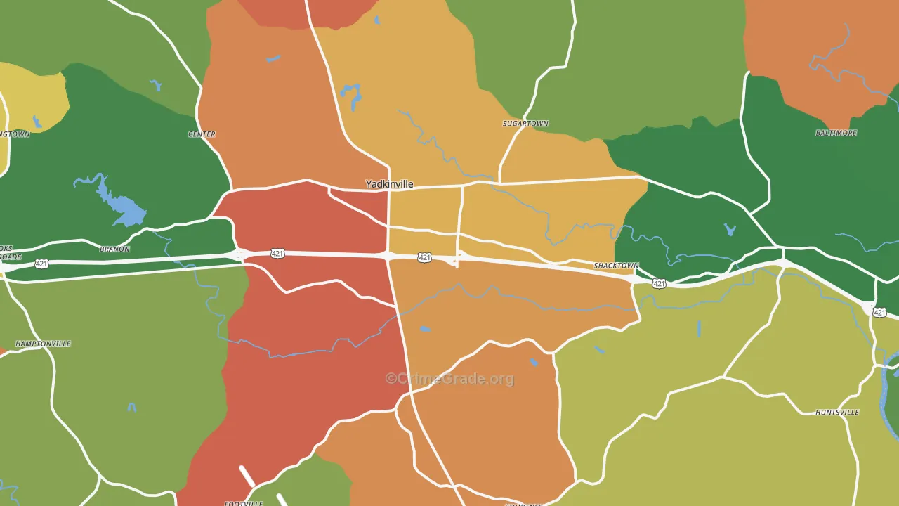 Yadkinville, NC Map of Drug-Related Crime Rates
