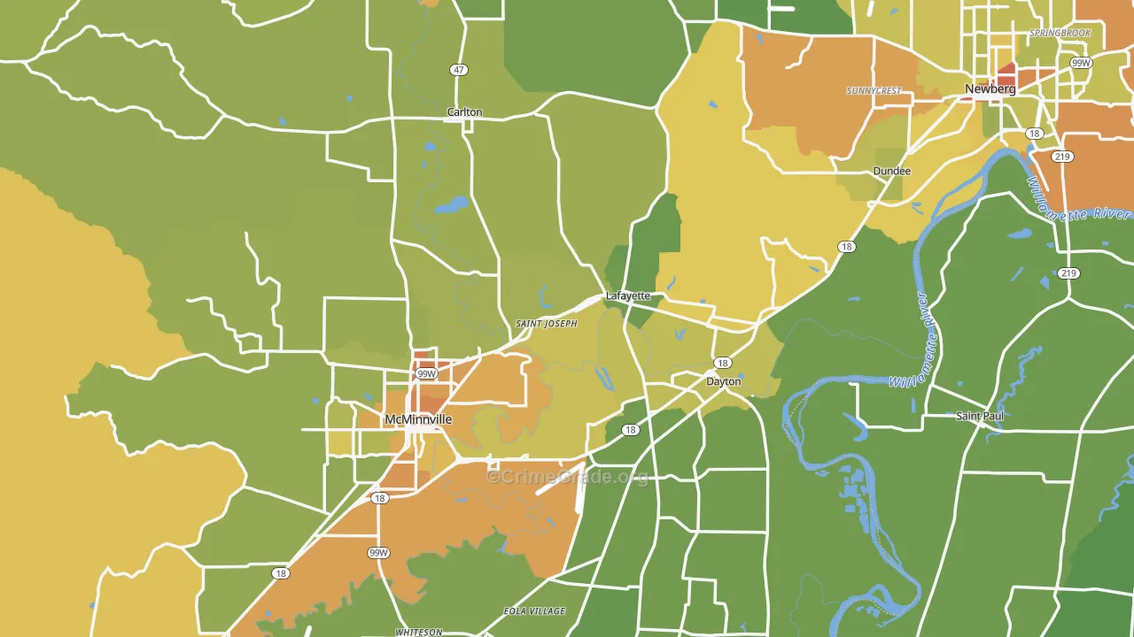 Yamhill County, OR Map of Drug-Related Crime Rates