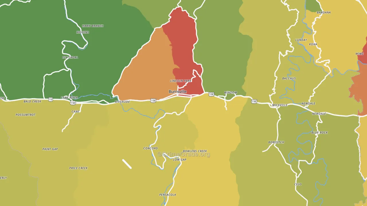 Yancey County, NC Map of Drug-Related Crime Rates