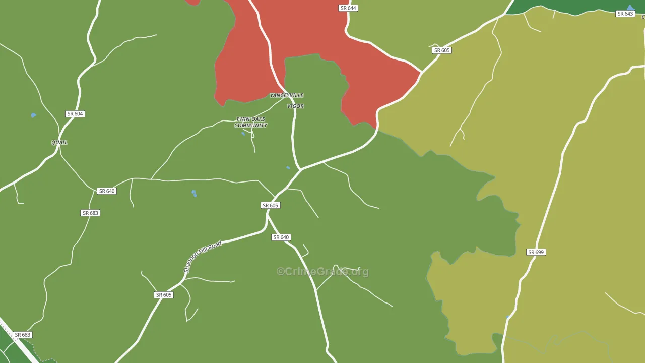 Yanceyville, VA Map of Drug-Related Crime Rates
