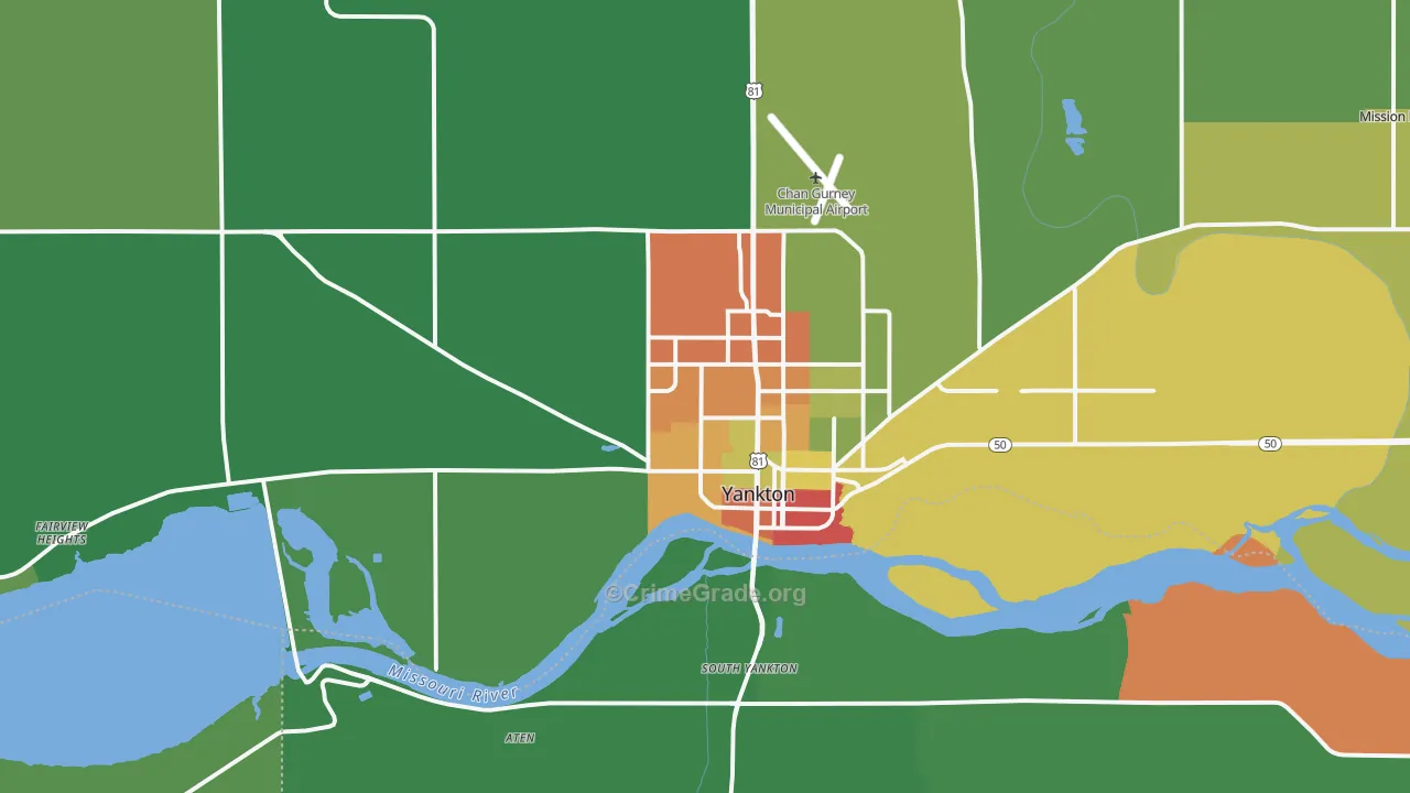Yankton, SD Map of Drug-Related Crime Rates