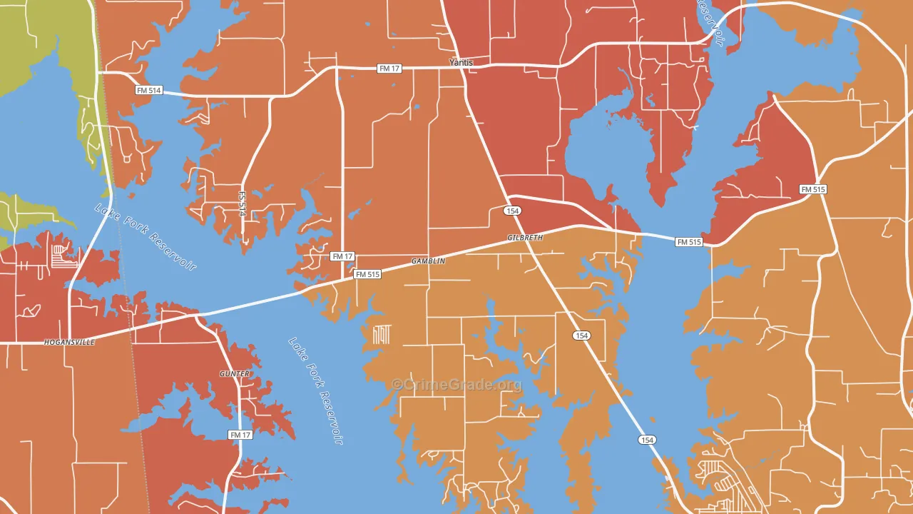 Yantis, TX Map of Drug-Related Crime Rates