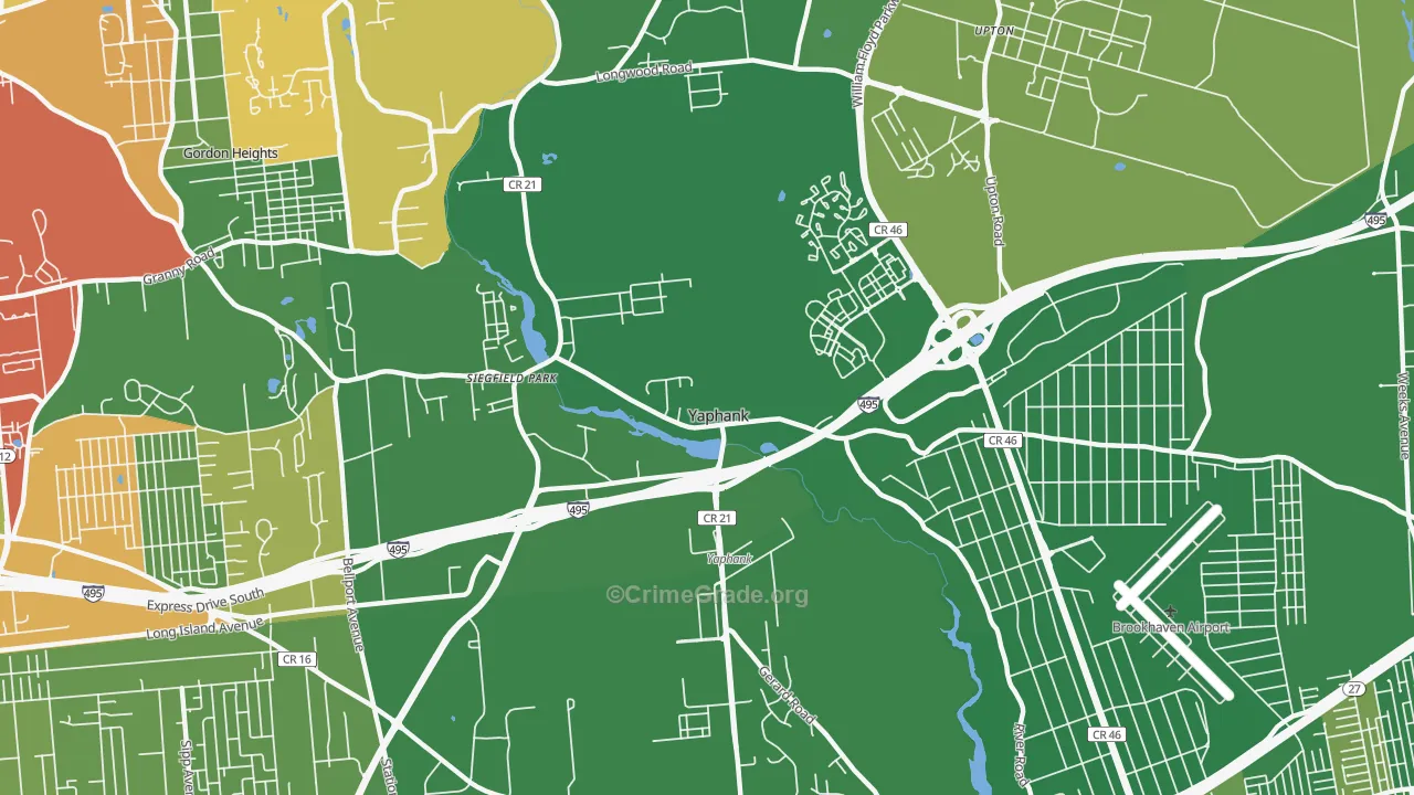 Yaphank, NY Map of Drug-Related Crime Rates