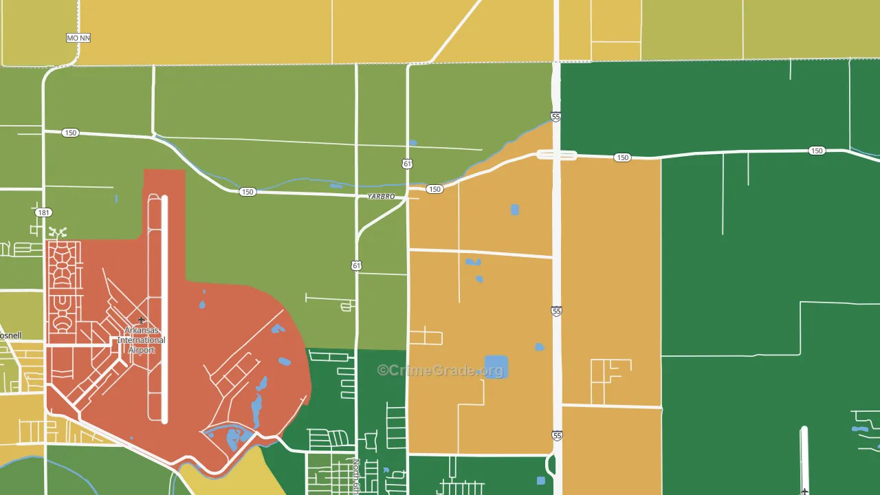 Yarbro, AR Map of Drug-Related Crime Rates