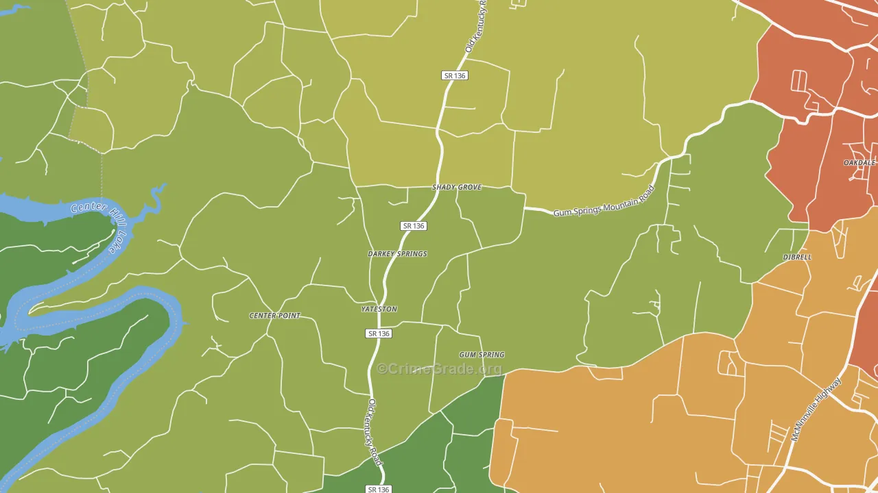 Yateston, TN Map of Drug-Related Crime Rates