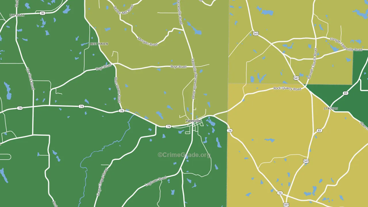 Yatesville, GA Map of Drug-Related Crime Rates
