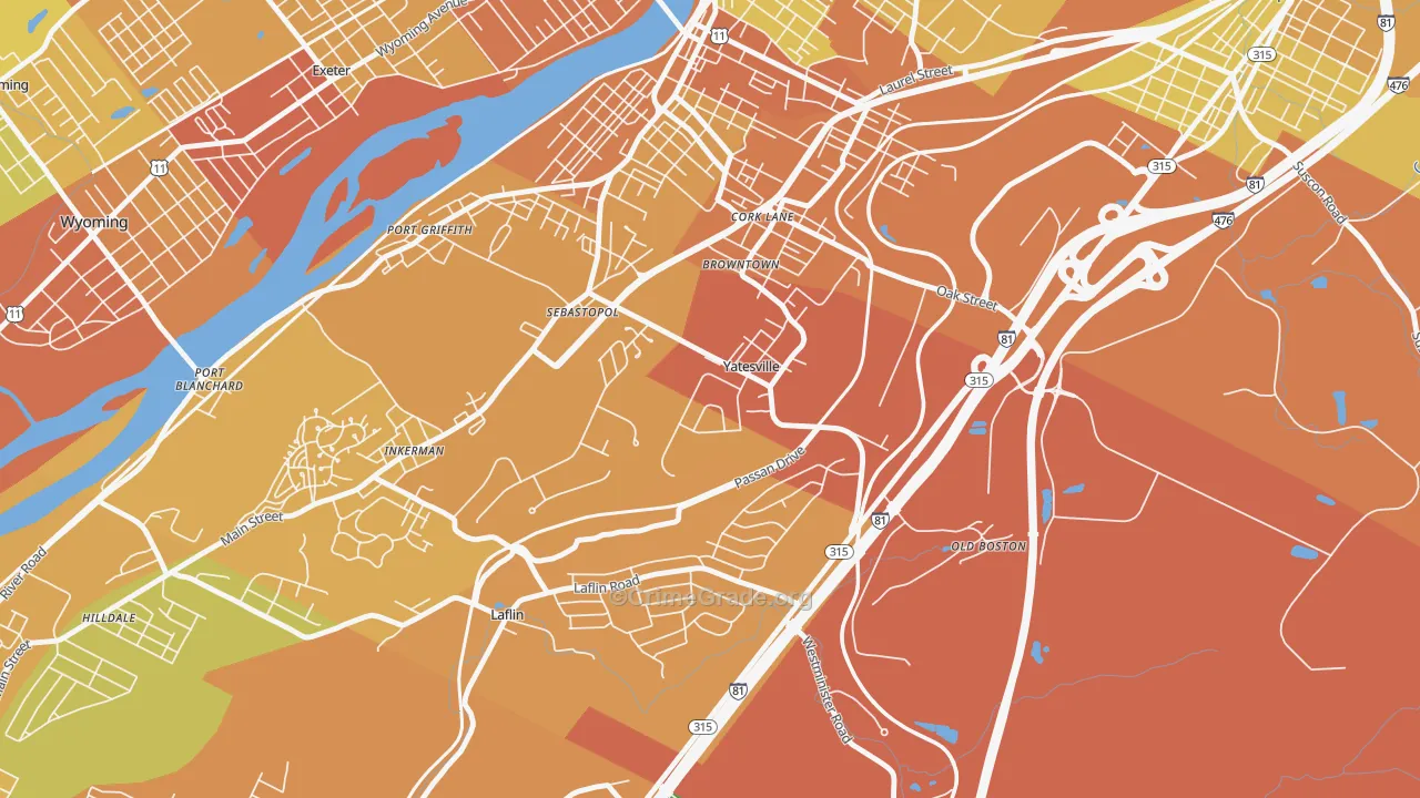 Yatesville, PA Map of Drug-Related Crime Rates