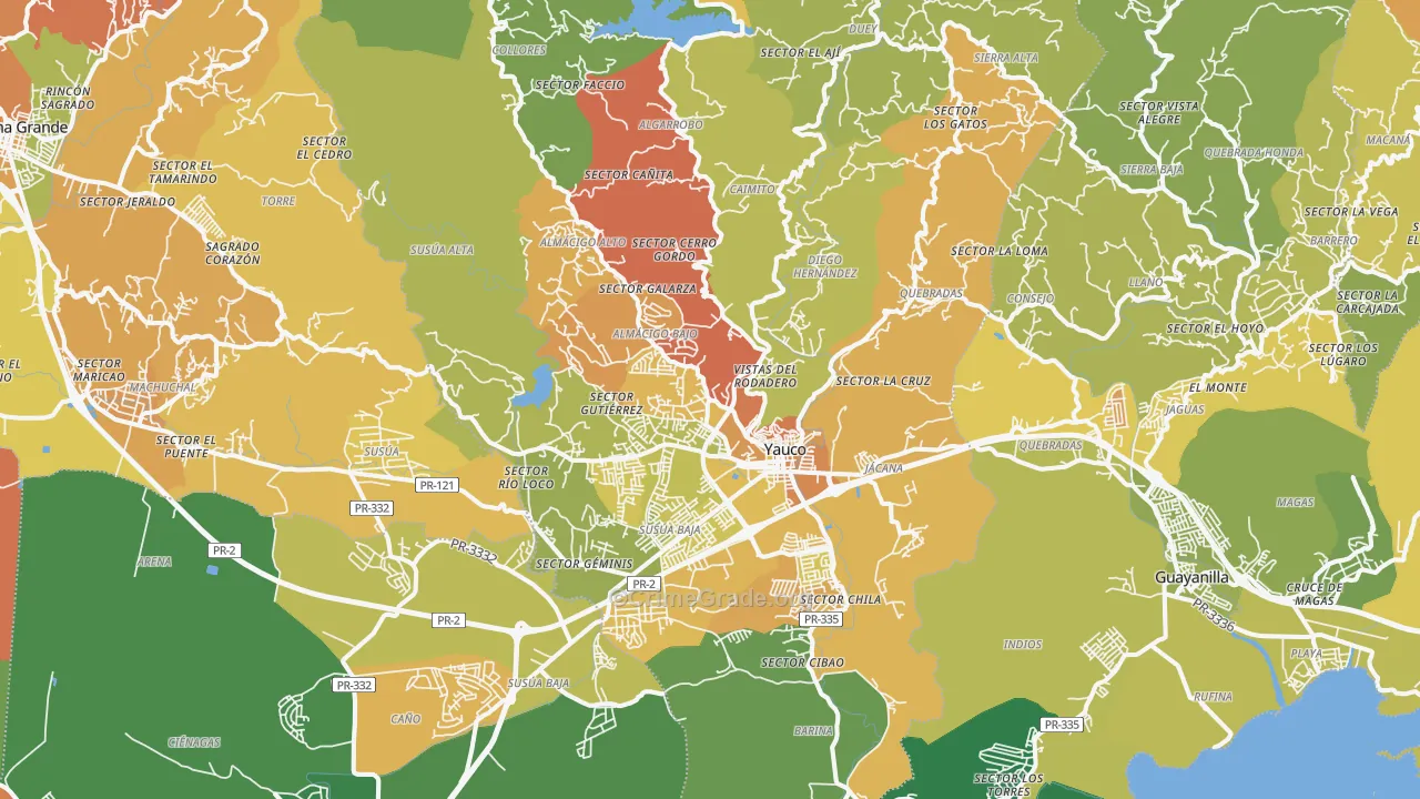 Yauco Municipio, PR Map of Drug-Related Crime Rates
