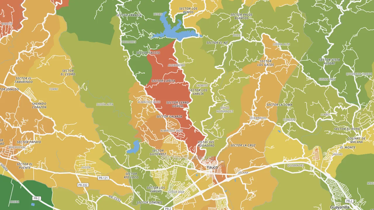 Yauco, PR Map of Drug-Related Crime Rates
