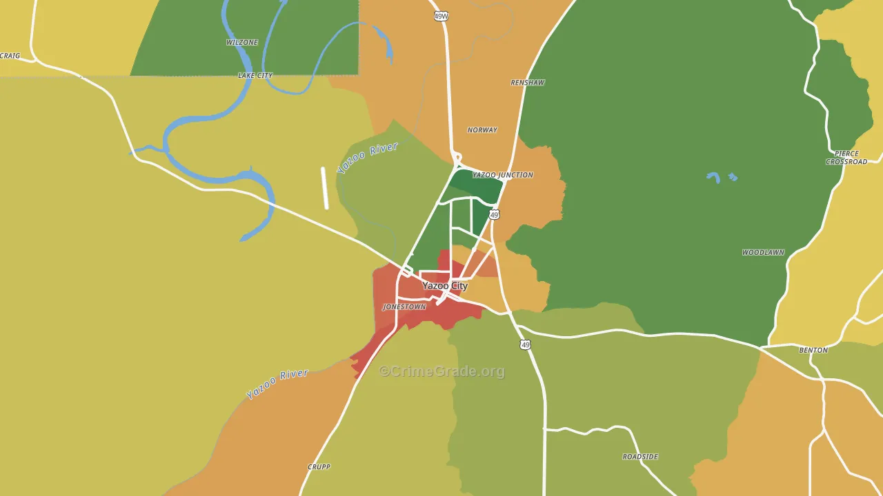 Yazoo City, MS Map of Drug-Related Crime Rates