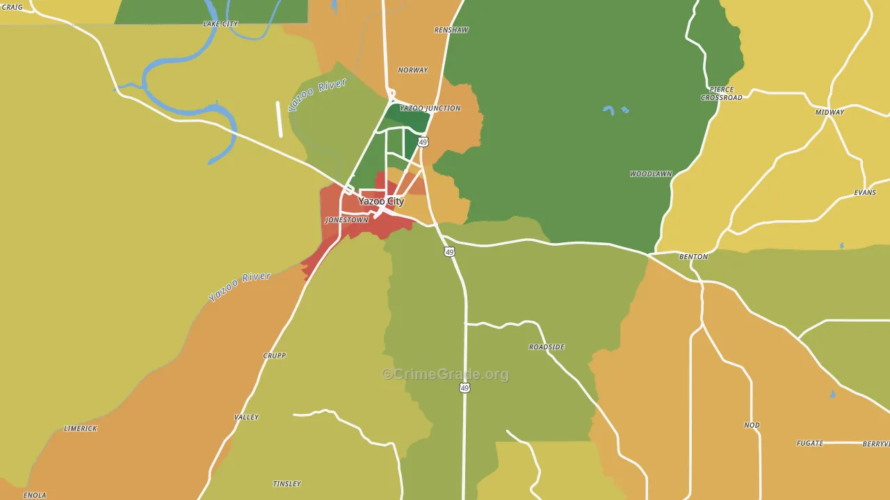 Yazoo County, MS Map of Drug-Related Crime Rates