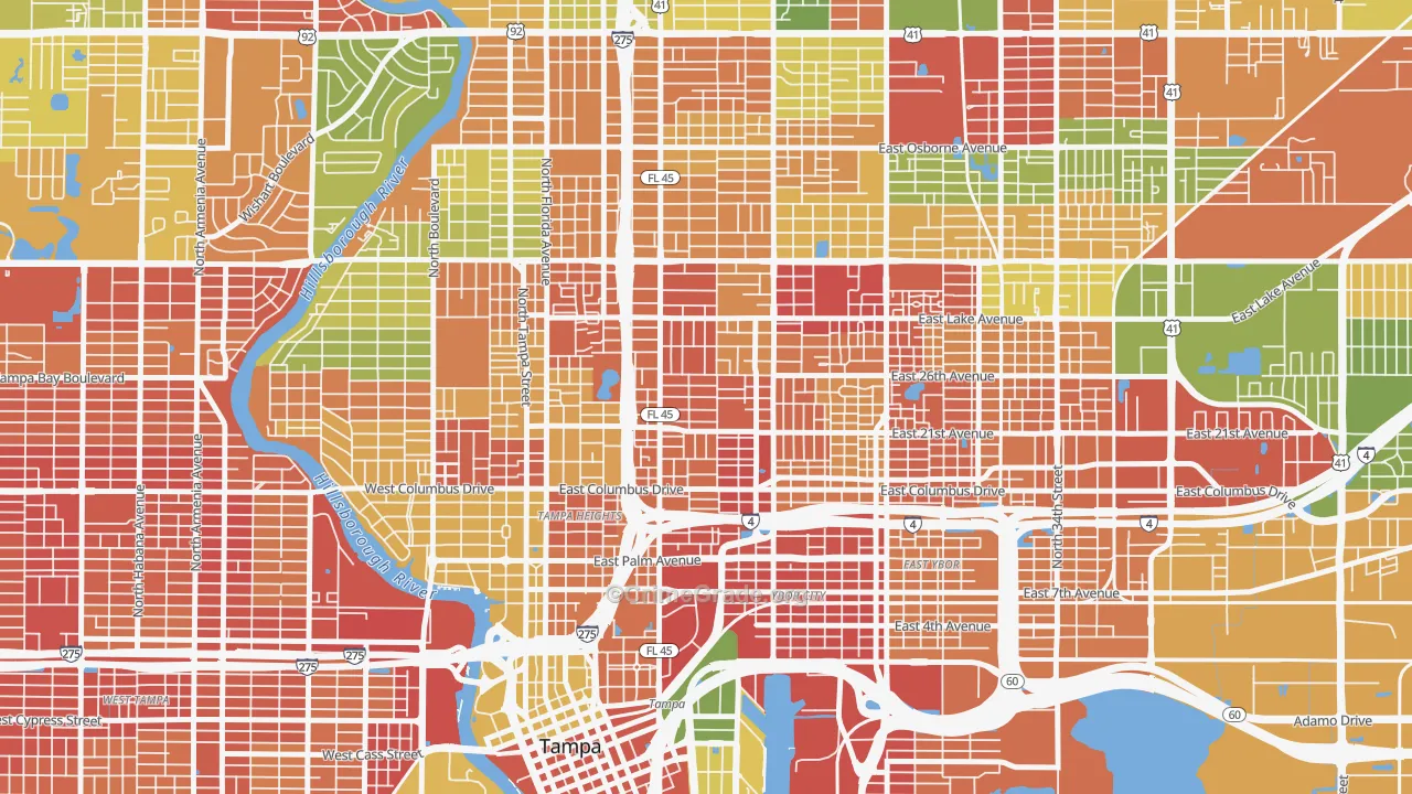 Ybor City, Tampa, FL Map of Drug-Related Crime Rates