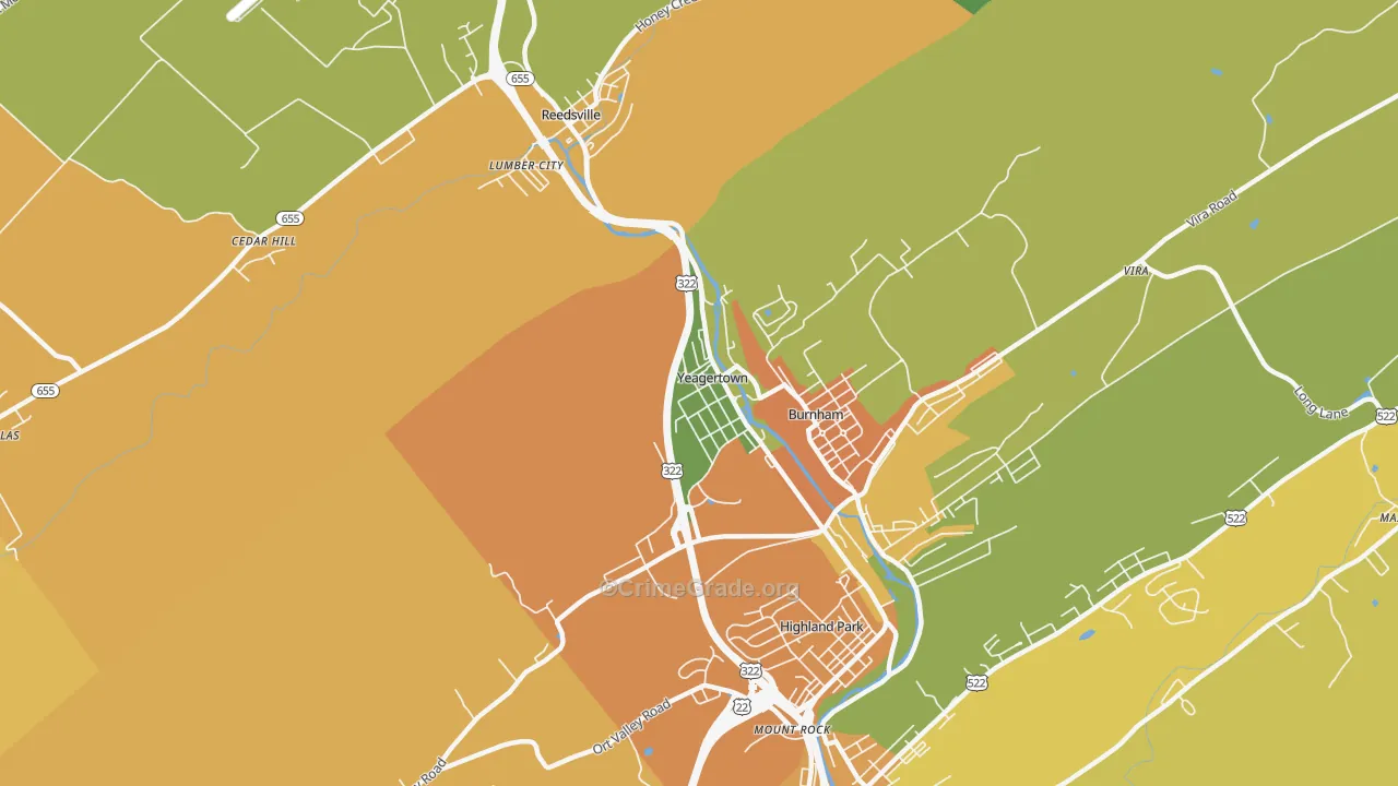 Yeagertown, PA Map of Drug-Related Crime Rates