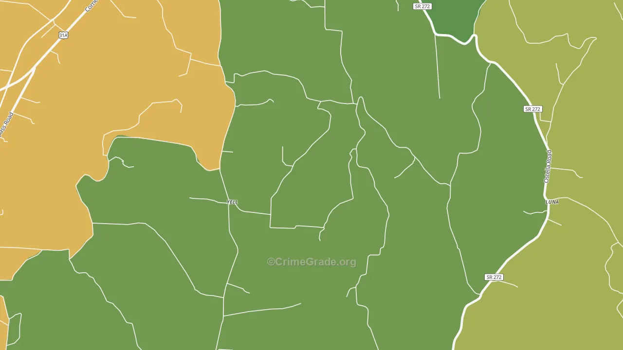 Yell, TN Map of Drug-Related Crime Rates