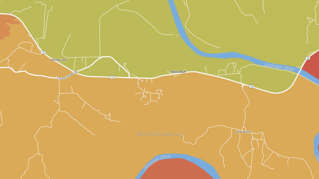 Yellow Bluff, AL Map of Drug-Related Crime Rates