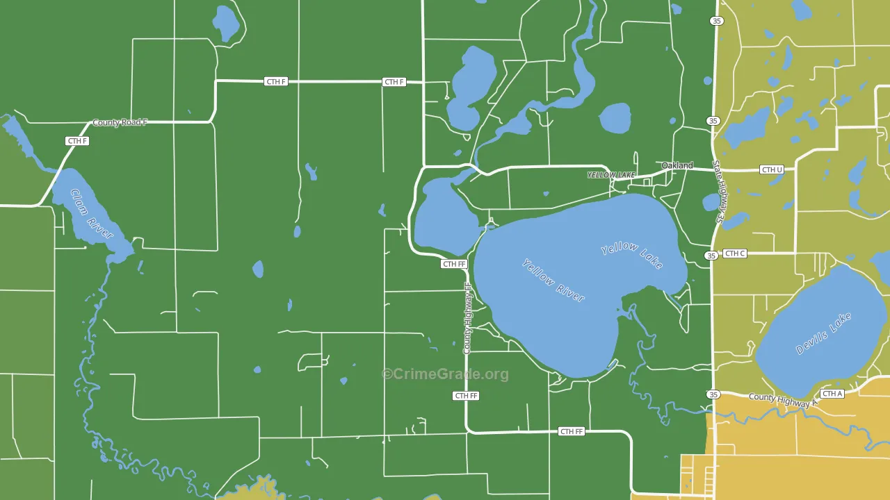 Yellow Lake, WI Map of Drug-Related Crime Rates