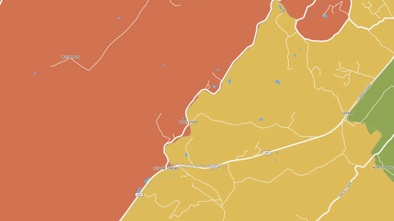 Yellow Spring, WV Map of Drug-Related Crime Rates