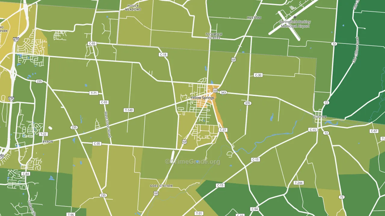Yellow Springs, OH Map of Drug-Related Crime Rates
