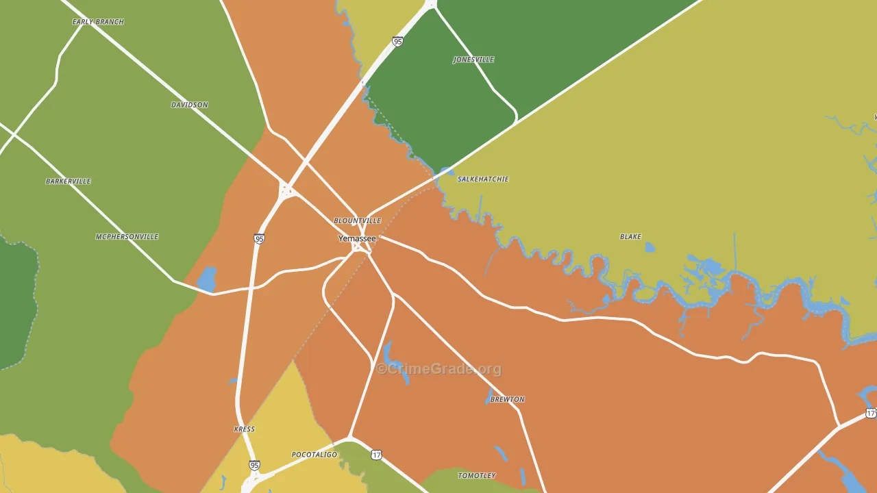 Yemassee, SC Map of Drug-Related Crime Rates