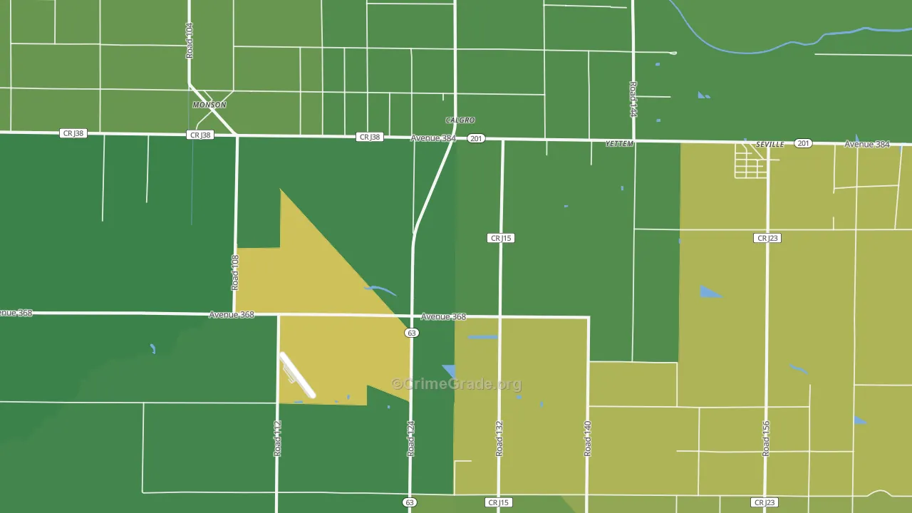 Yettem, CA Map of Drug-Related Crime Rates