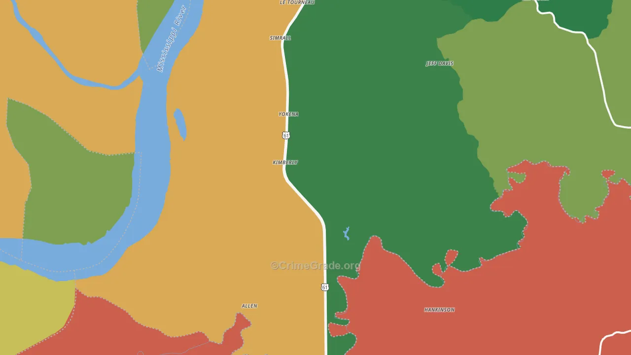 Yokena, MS Map of Drug-Related Crime Rates