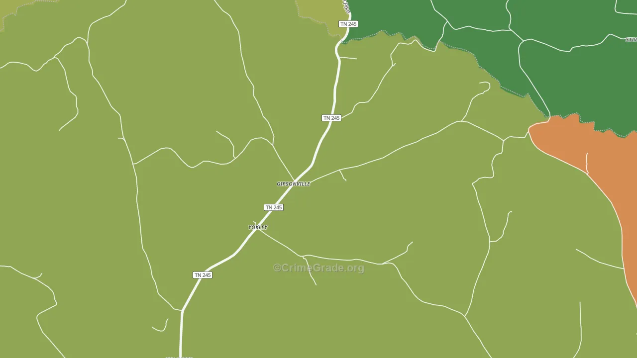 Yokley, TN Map of Drug-Related Crime Rates