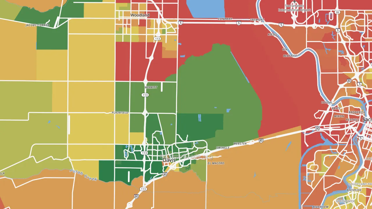 Yolo County, CA Map of Drug-Related Crime Rates