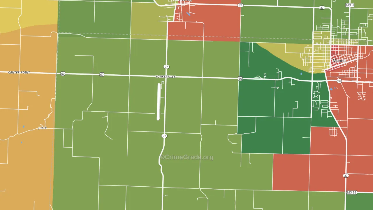 Yonkerville, MO Map of Drug-Related Crime Rates