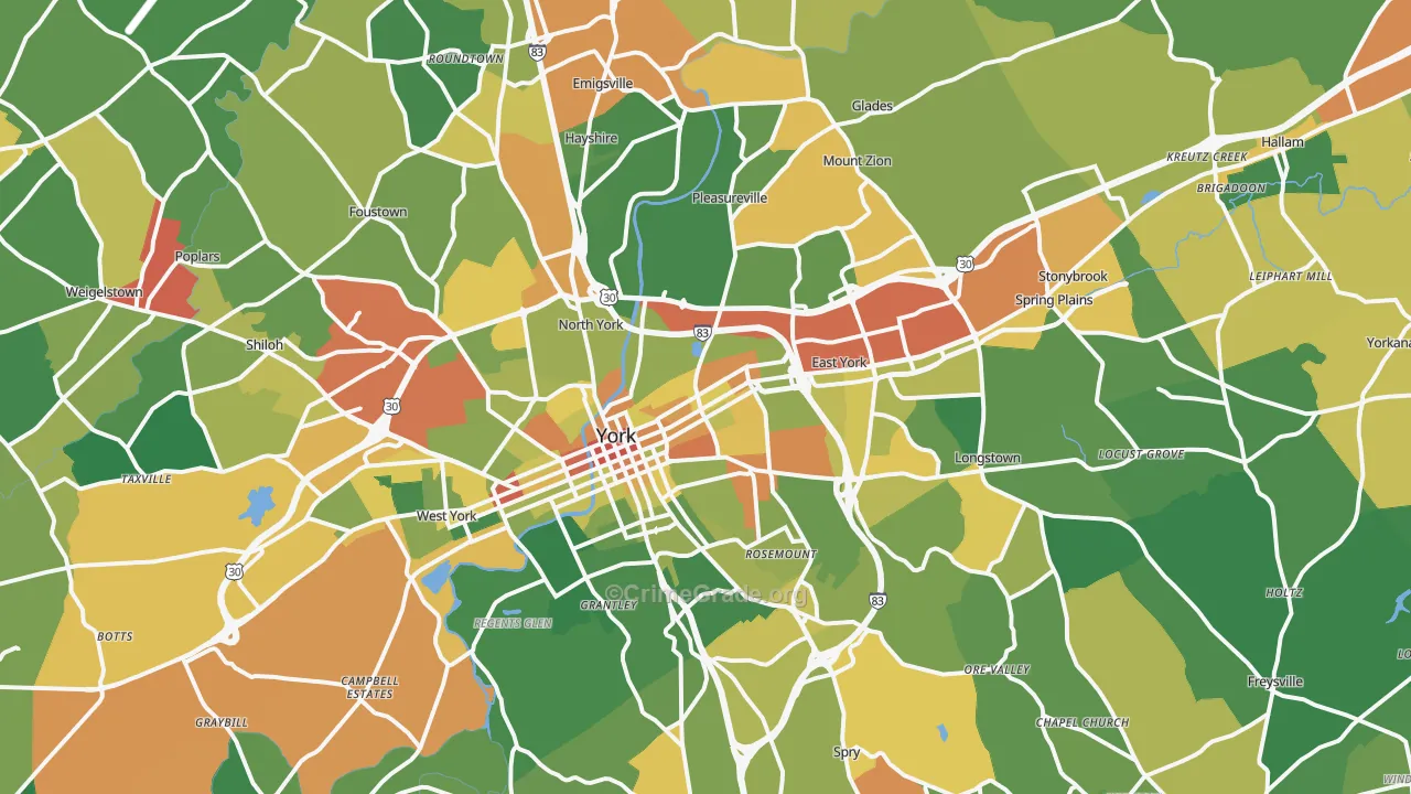 York, PA Map of Drug-Related Crime Rates