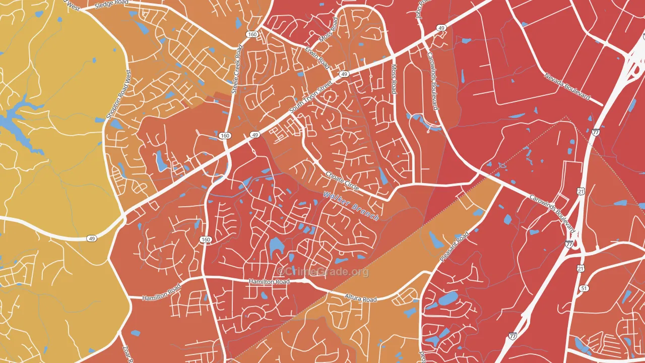 Yorkshire, Charlotte, NC Map of Drug-Related Crime Rates