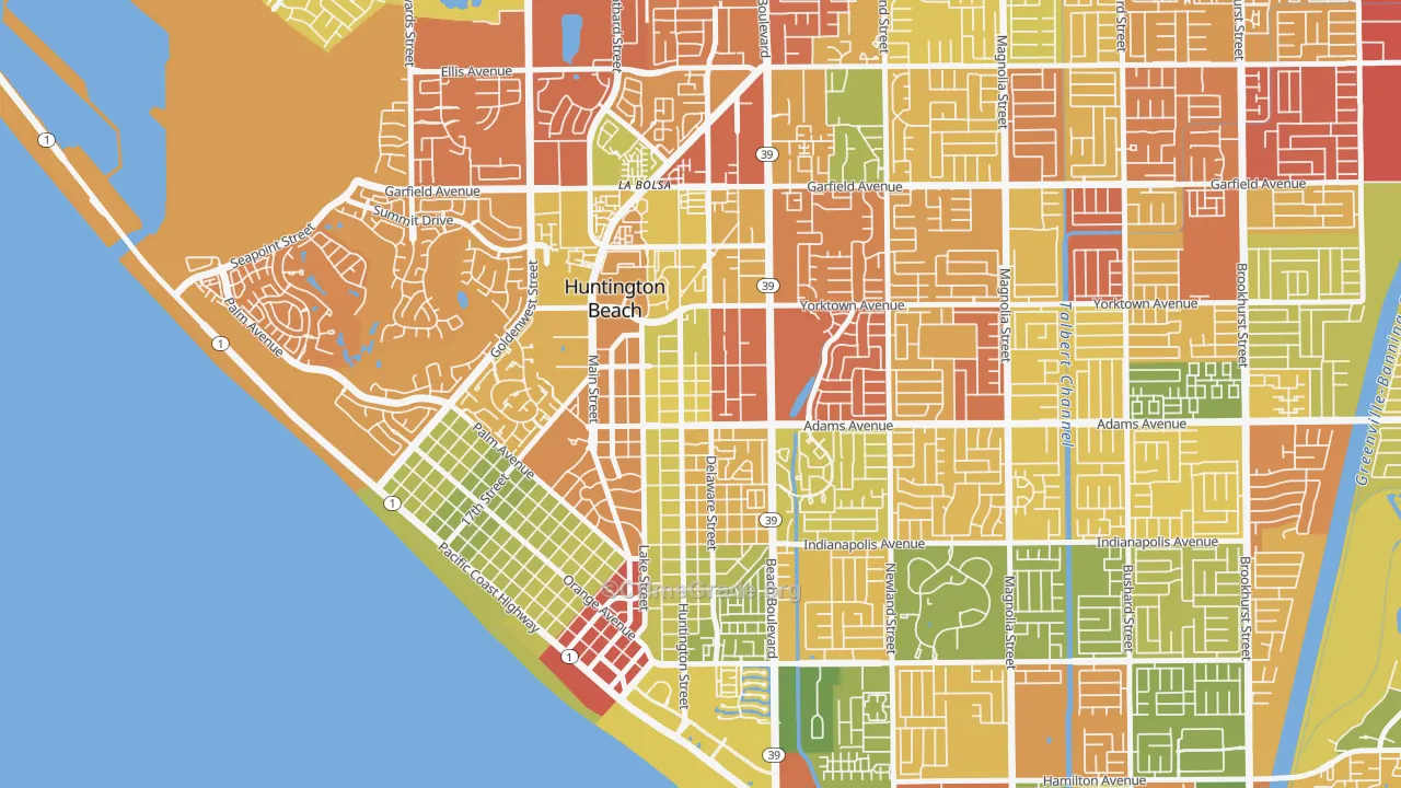 Yorktown, Huntington Beach, CA Map of Drug-Related Crime Rates