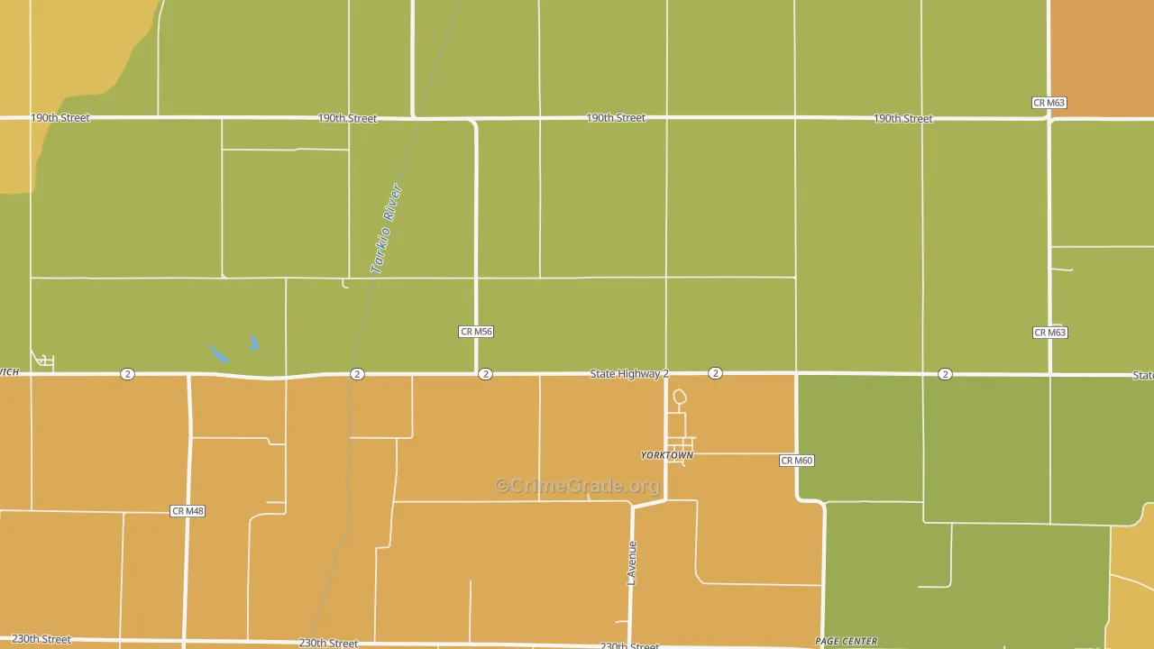 Yorktown, IA Map of Drug-Related Crime Rates