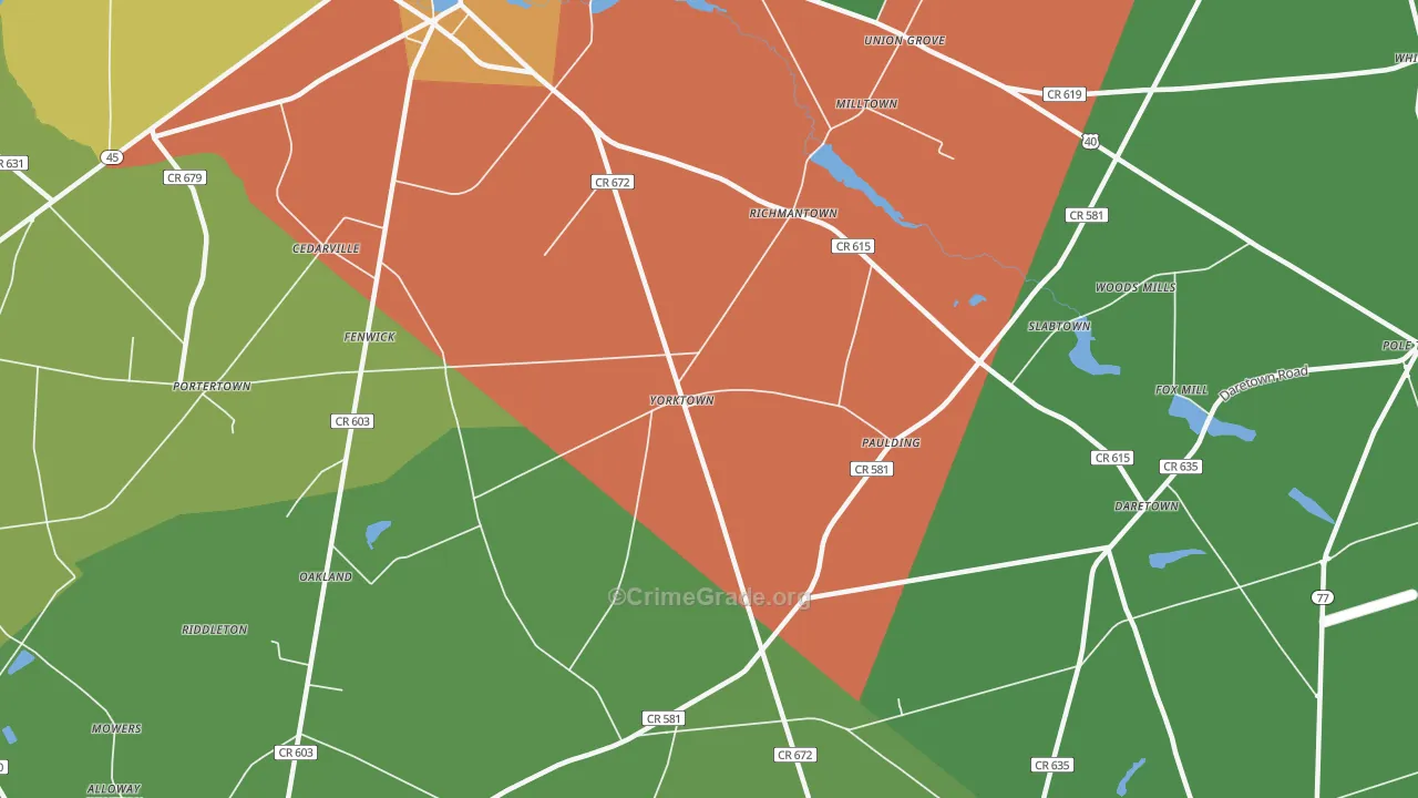 Yorktown, NJ Map of Drug-Related Crime Rates