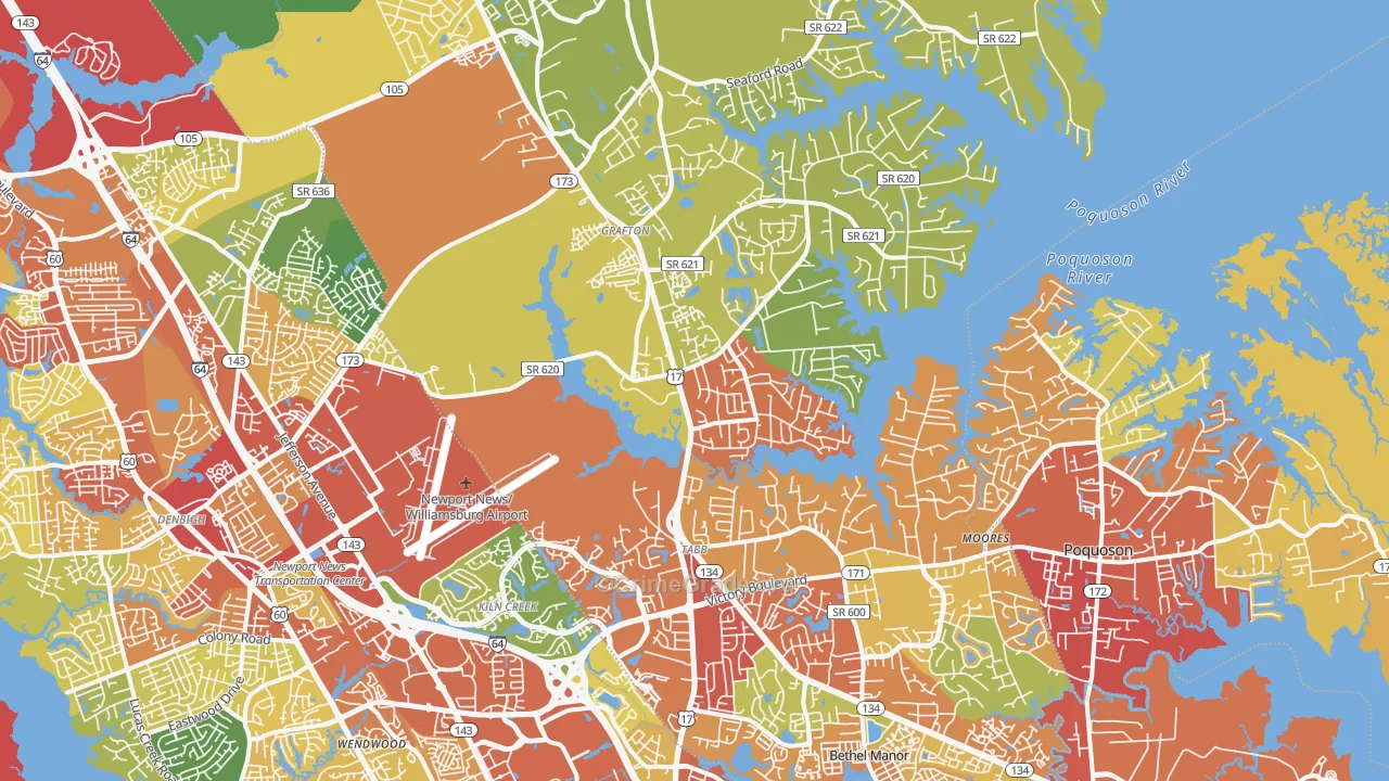 Yorktown, VA Map of Drug-Related Crime Rates