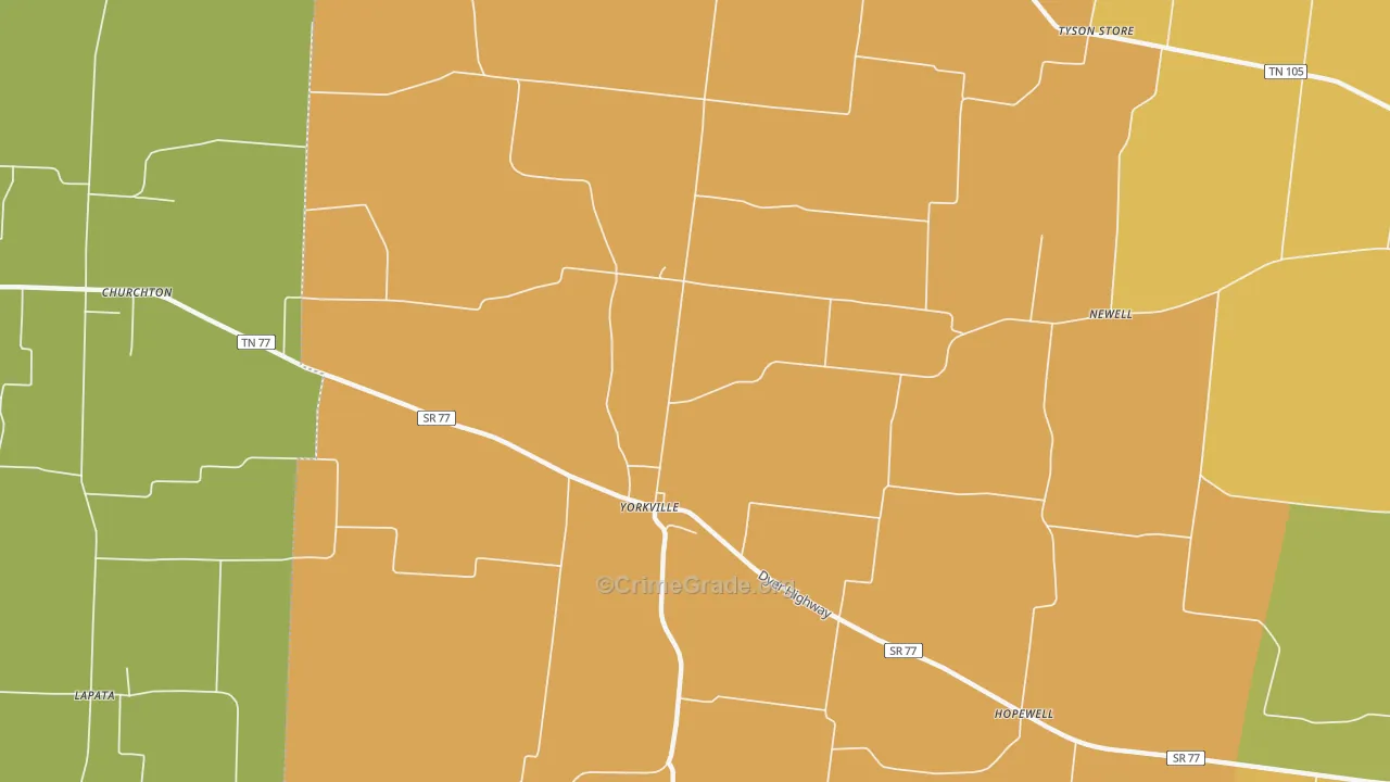 Yorkville, TN Map of Drug-Related Crime Rates