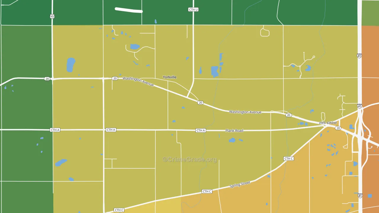 Yorkville, WI Map of Drug-Related Crime Rates