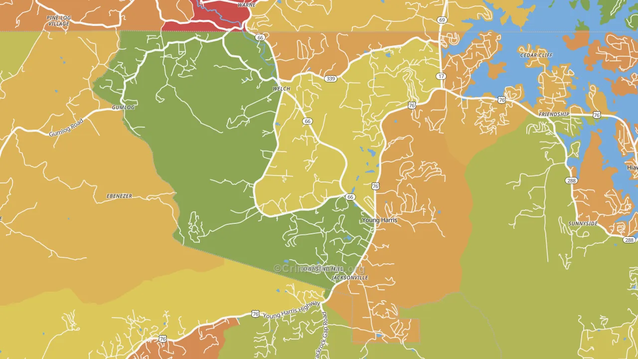 Young Harris, GA Map of Drug-Related Crime Rates
