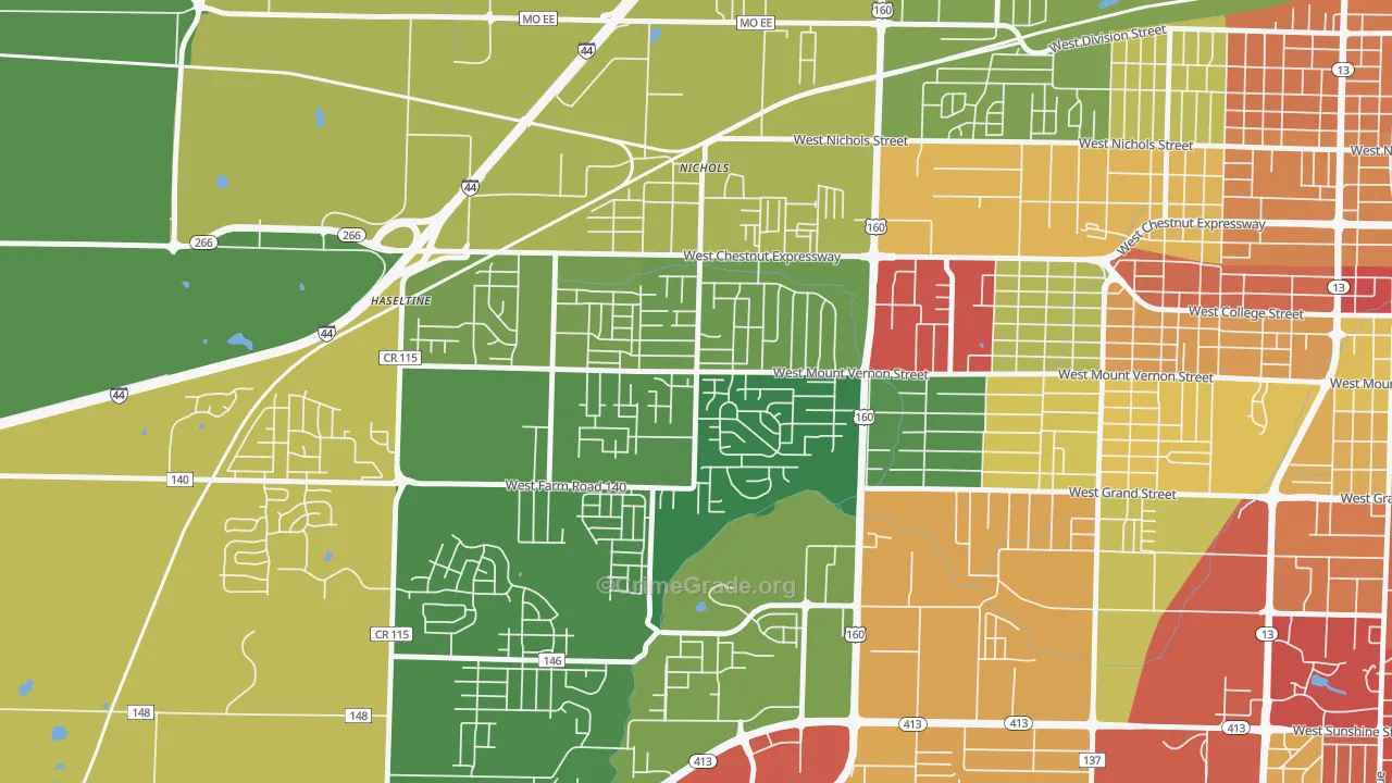 Young-Lilly, Springfield, MO Map of Drug-Related Crime Rates