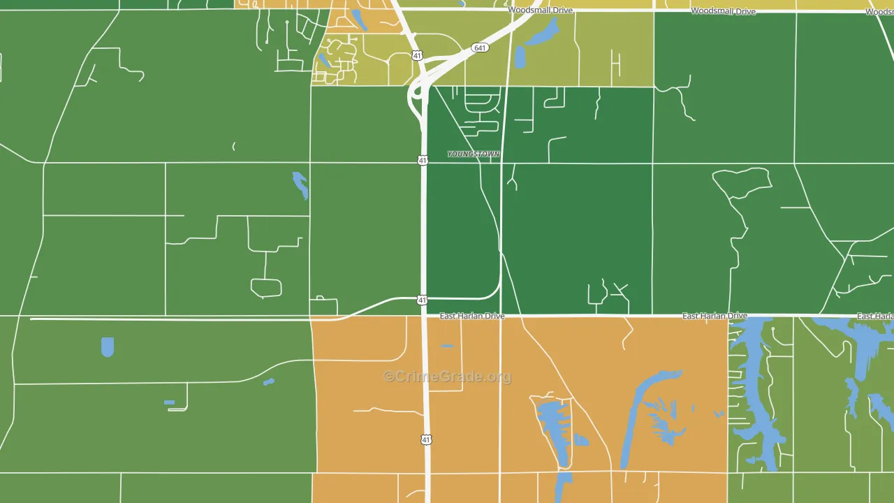 Youngstown, IN Map of Drug-Related Crime Rates