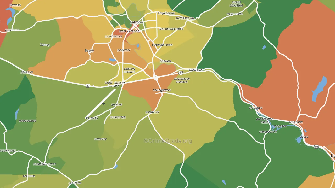 Youngstown, PA Map of Drug-Related Crime Rates