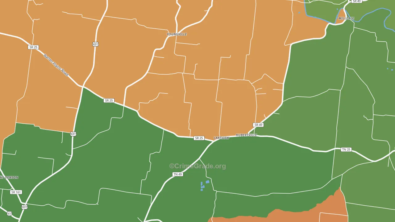 Youngville, TN Map of Drug-Related Crime Rates