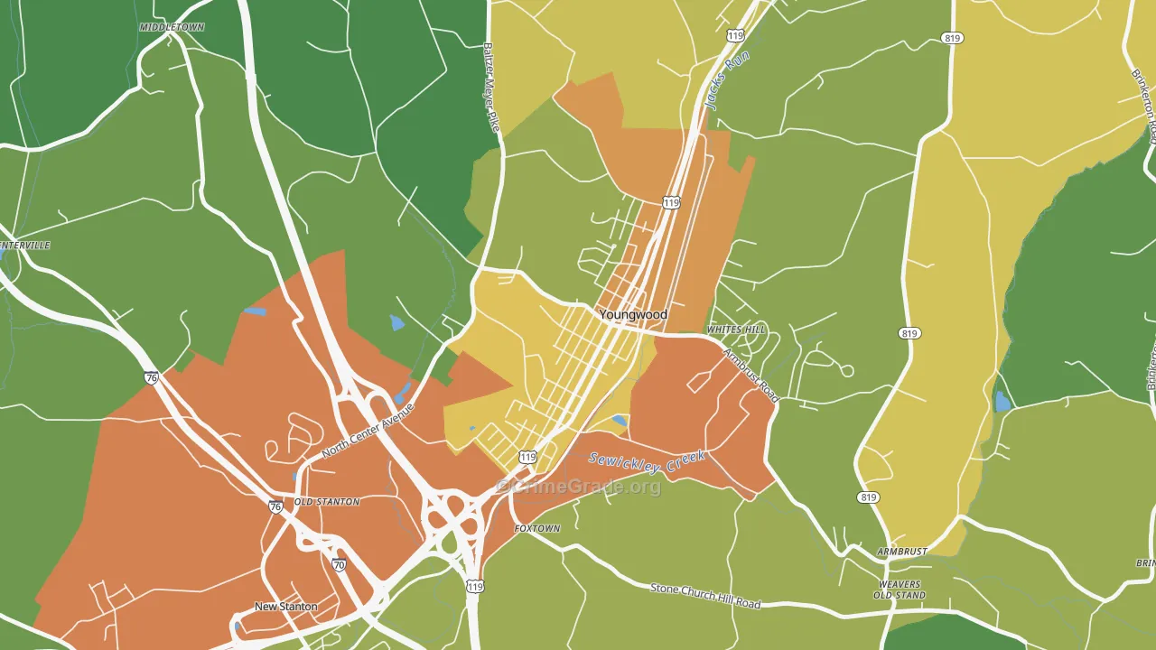 Youngwood, PA Map of Drug-Related Crime Rates