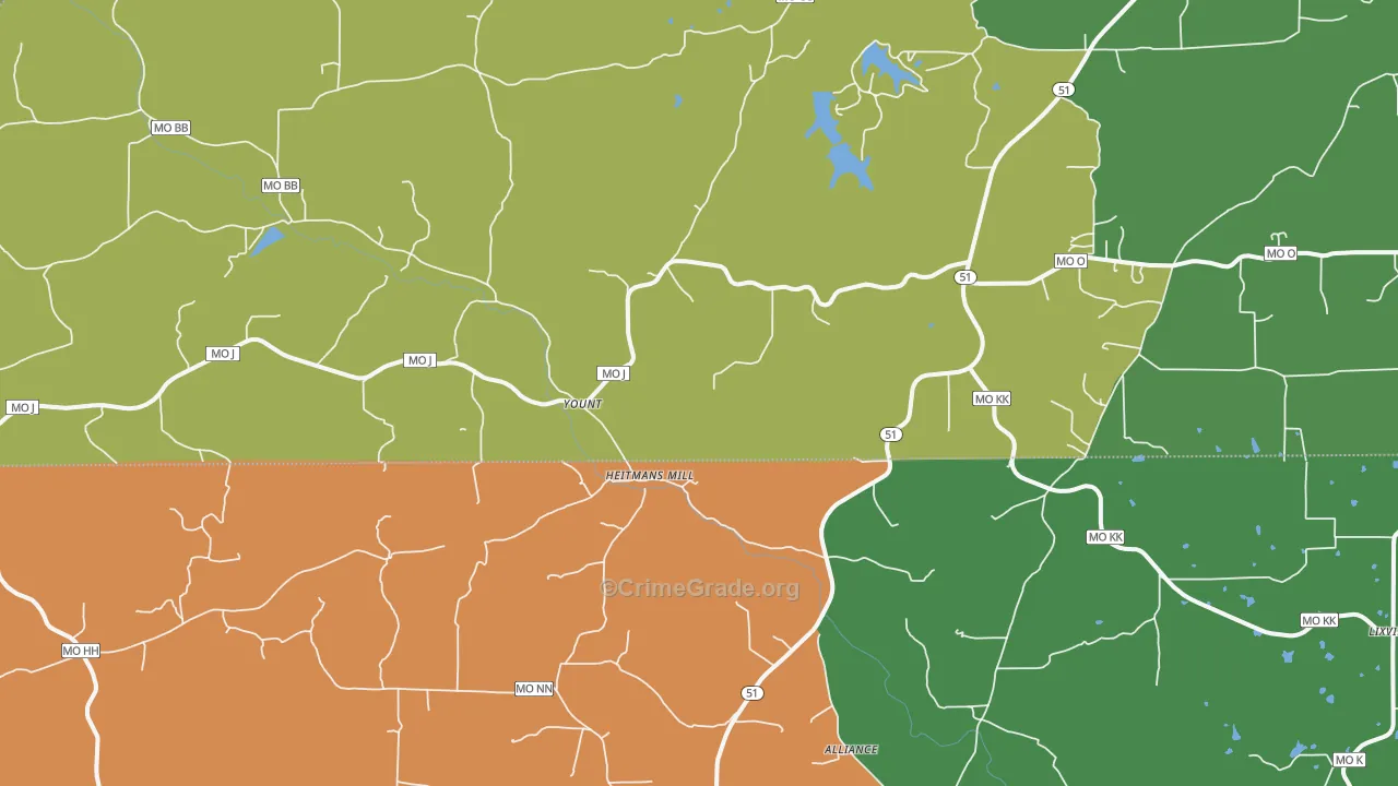 Yount, MO Map of Drug-Related Crime Rates