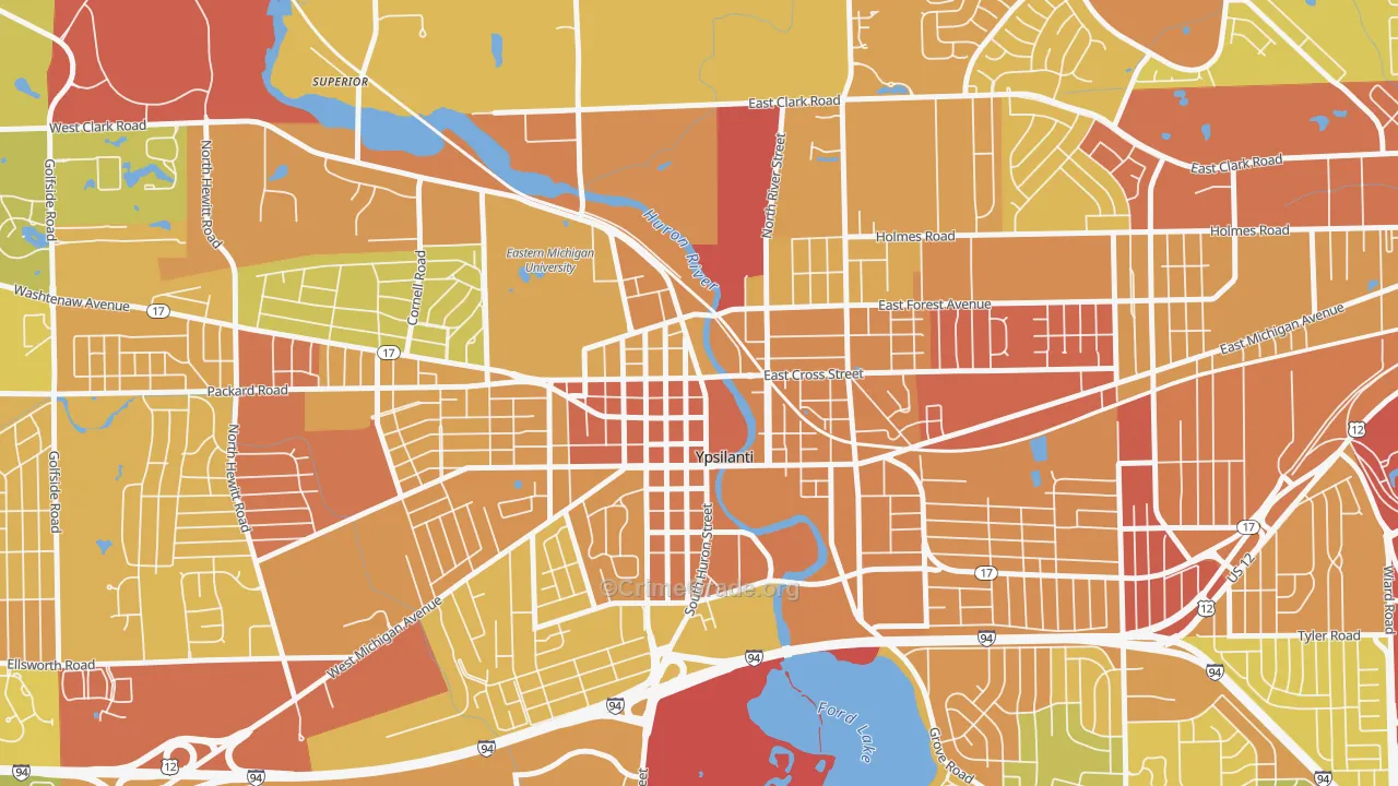 Ypsilanti Historic District, Ypsilanti, MI Map of Drug-Related Crime Rates