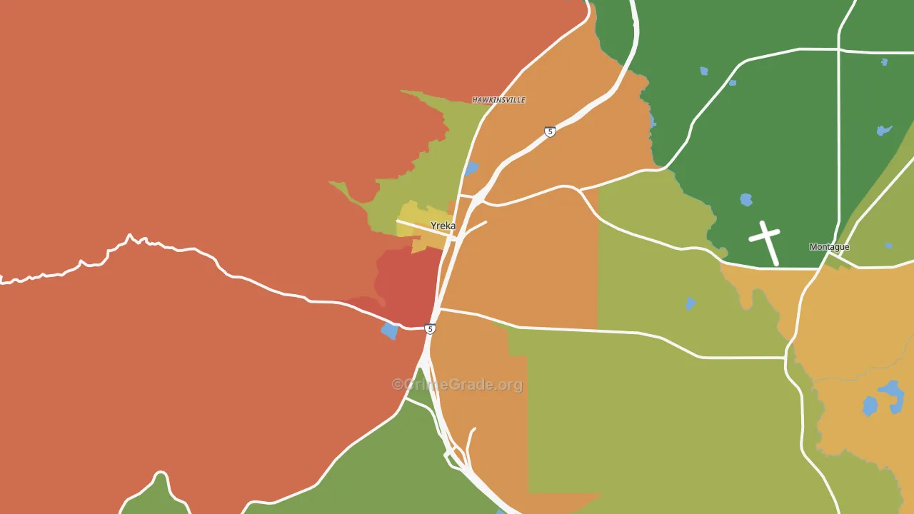 Yreka, CA Map of Drug-Related Crime Rates